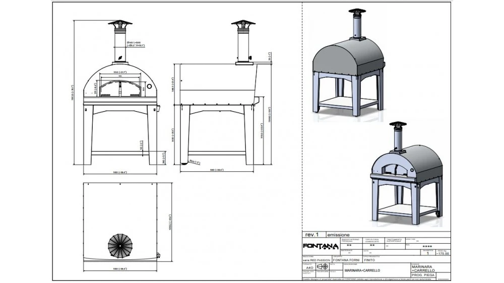 Fontana - Marinara Wood Pizza Oven With Trolley - Anthracite 4 Fontana - Marinara Wood Pizza Oven With Trolley - Anthracite - Image 2
