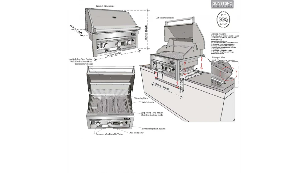 Sunstone Sun Series 3 Burner Built In Gas BBQ 4 Sunstone Sun Series 3 Burner Built In Gas BBQ - Image 2